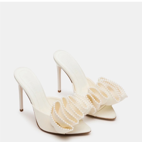 Steve Madden Shoes - Steve Madden Affinity Ivory Pearl-Ruffle Stiletto Mules
